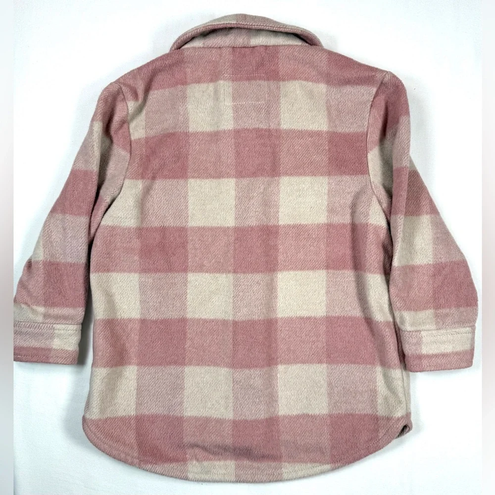 OLD NAVY Girls Plaid Fleece Shacket XS Cozy Pink Check Button‎ Up